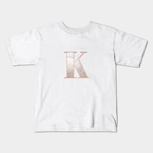 Monogram rose gold glitter marble K Kids T-Shirt